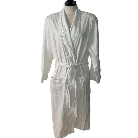 Victorias Secret Vintage Womens Robe Size M White Embossed Crochet Lace Trim